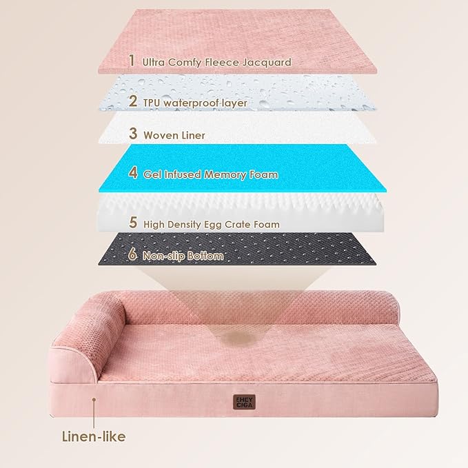 EHEYCIGA Memory Foam Dog Bed XLarge Sized Dogs Extra Large Dog Bed Orthopedic with Washable Removable Cover Waterproof XL Pet Bed Couch for Crate 41x27x6 Inches Pink