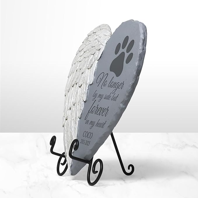 Let's Make Memories Pet Memorial Stone - Heart Angel Wing - Sympathy - Cat Dog Garden Marker
