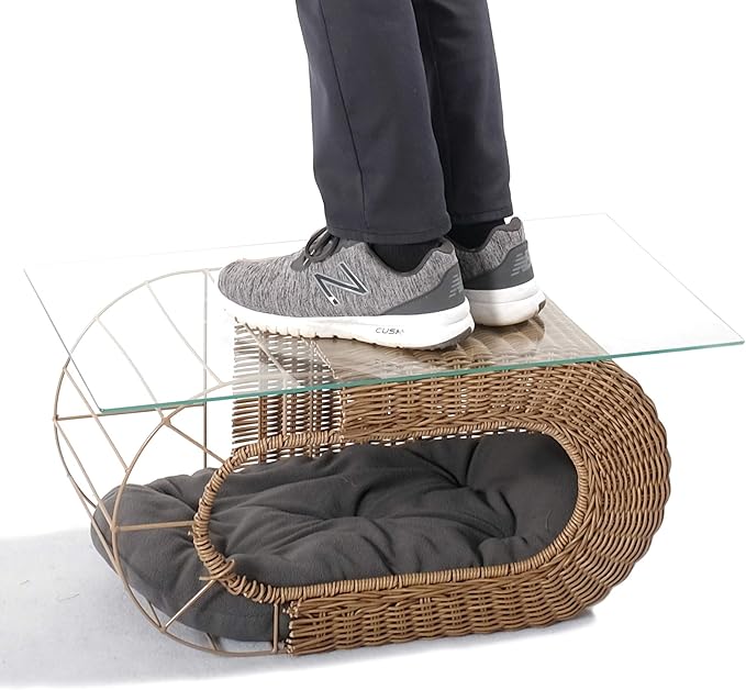 Fun Stackable Wicker Cat Hideaway House - Interactive Play Rattan Cat House for Indoor Cats Kitty Pet Friendly Top/Side House Entry Cat Bed Enclosed