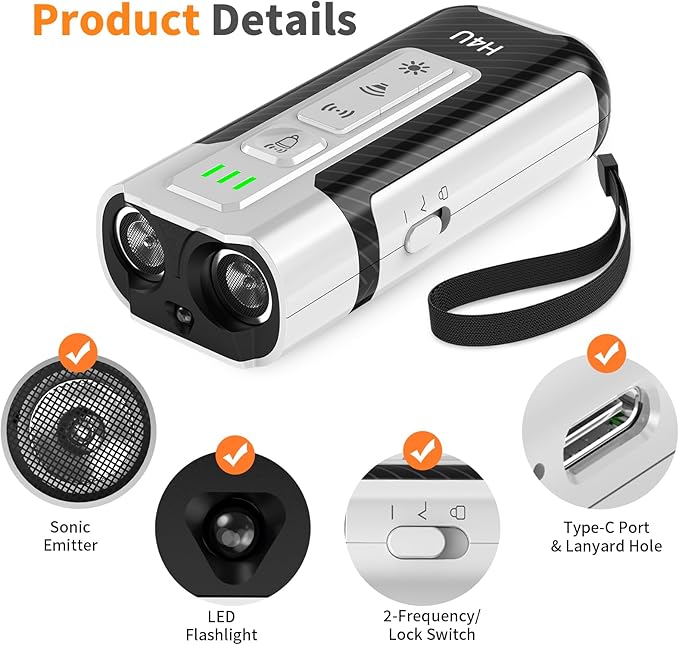 H4U Anti Barking Device for Dogs - Ultrasonic Dog Barking Stopper - Safe &amp Effective Dog Training &amp Behavior Aids - 3 Adjustable Modes Rechargeable &amp Portable Dog Bark Deterrent for Indoo