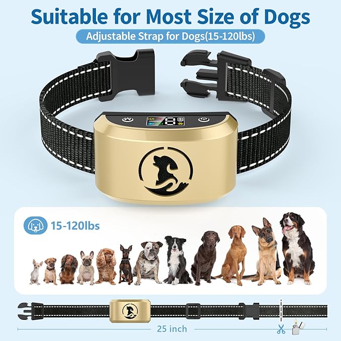 Dog Bark CollarBXQ Bark Collar for Large Dog with 4 Training Modes and 8 Sensitivity Rechargeable Humane Barking Collar with 8 Levels for Vibration&ampShock Waterproof Anti Bark Collars for Dogs