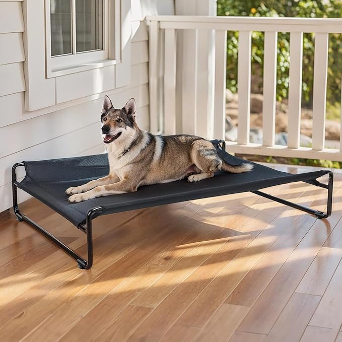 Veehoo Original Outdoor Elevated Dog Bed Cooling Raised Dog Cot for Large Dogs Portable Standing Pet Hammock Platform with Washable Breathable Mesh No-Slip Feet X-Large Black CWC2201