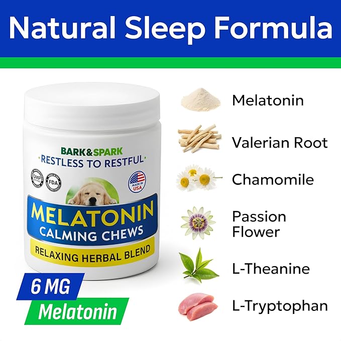 (MAX Strength) Melatonin for Dogs to Sleep &amp Anxiety Aid - Medium &amp Small Breeds - 6mg Doggie Sleeping Pills - 120 Treats