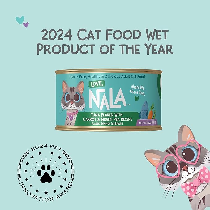 LOVE NALA - Natural Adult Cat Wet Food - FLAKED Tuna with Carrot &amp Green Pea in Broth - Grain Free Non-GMO Lean Protein Added Minerals &amp Vitamins - 12 Pack 2.4 lbs.