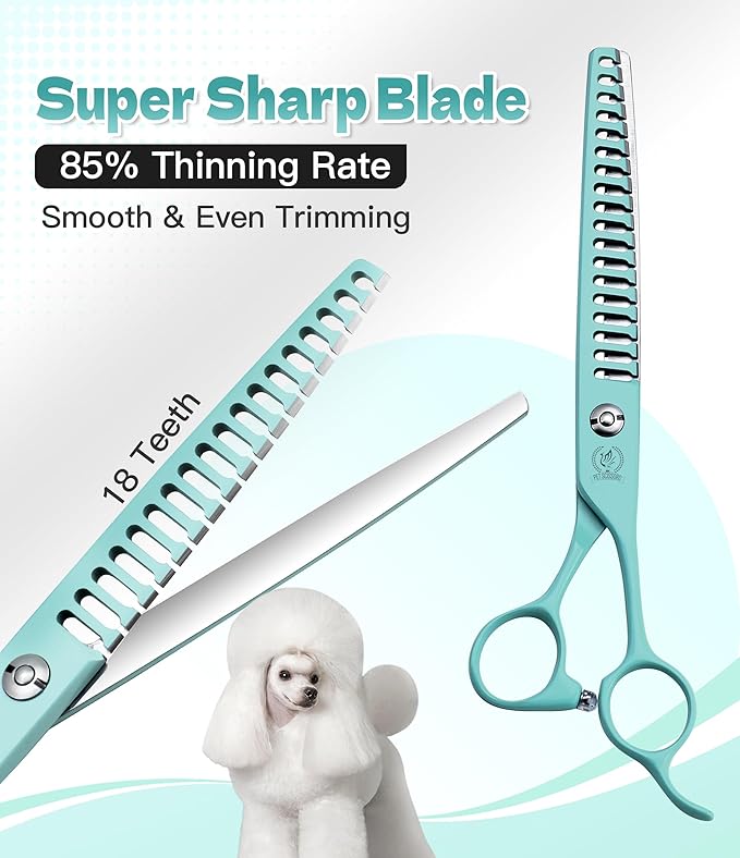 Fenice Peak 7 Professional Dog Grooming Scissors Set Japanese 440C Stainless Steel Straight Thinning Curved Chunker Shears for Pet Grooming Trimming Face Paws Green