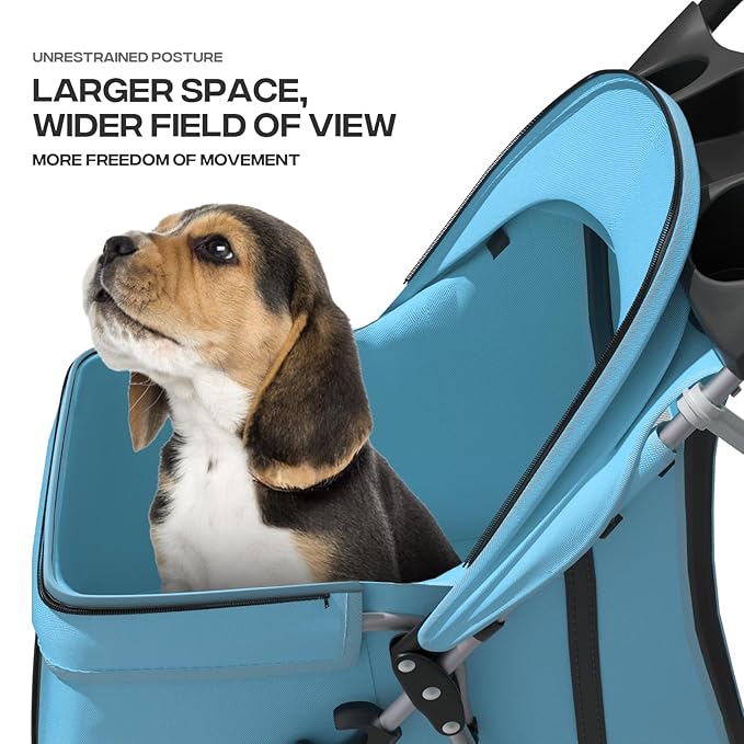 Cat Dog Stroller3-Wheels Pet Stroller for Medium/Puppy Dogs 30 Lbs with Storage Basket and Cup Holder Breathable Mesh Mint