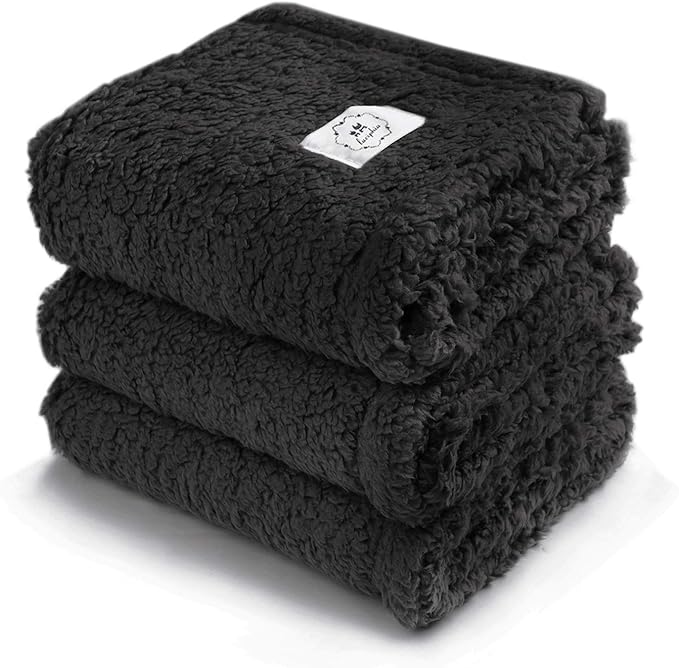 1 Pack 3 Calming Blankets Fluffy Premium Fleece Pet Blanket Soft Sherpa Throw for Dog Puppy Cat Black Large (41x31)