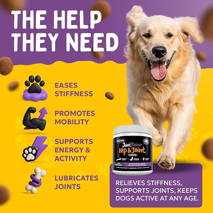 Finest For Pets Joint Repair Hip and Joint Chews for Dogs Glucosamine Chondroitin MSM Hemp Omega 3 &amp Turmeric for Dog Joint Support Mobility &amp Pain Relief - (120 Chicken Chews Made in US