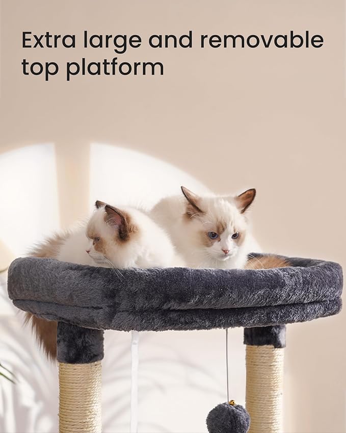 Hey-brother Large Cat Tree Cat Tower for Indoor Cats Cat House with Padded Bed Cozy Condo Hammocks Sisal Scratching Posts Big Scratcher Smoky Gray MPJ006-MG
