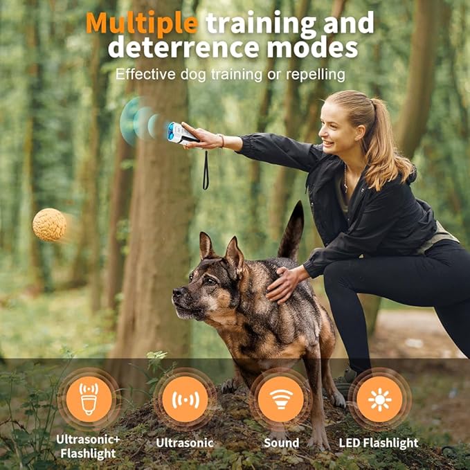 H4U Anti Barking Device for Dogs - Ultrasonic Dog Barking Stopper - Safe &amp Effective Dog Training &amp Behavior Aids - 3 Adjustable Modes Rechargeable &amp Portable Dog Bark Deterrent for Indoo