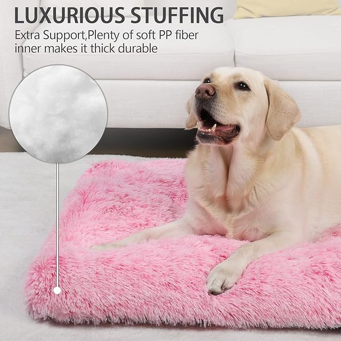 Vonabem XL Dog Bed Large Crate Pad Washable Pink Pet Beds Deluxe Plush Soft Crate Bed 42 inch Dog Mats for Sleeping Anti-Slip Kennel Pad 41 * 27 inch