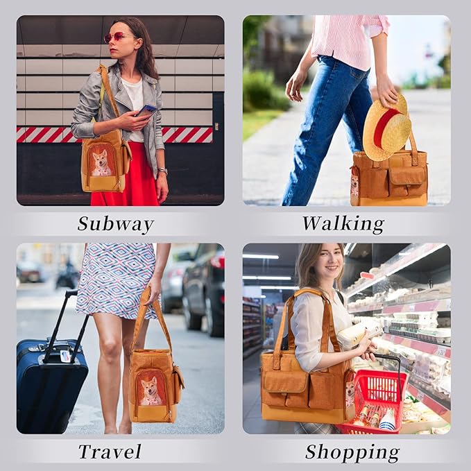 Cat Carrier Dog Carrier Pet Carrier Foldable Waterproof Premium PU Leather Oxford Cloth Dog Purse Portable Bag Carrier for Small to Medium Cat and Small Dog-Brown