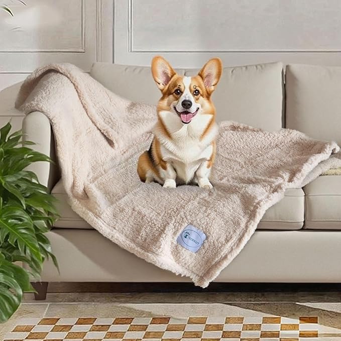 1 Pack 3 Dog Blanket Calming Blankets Fluffy Premium Fleece Puppy Blanket Soft Sherpa Pet Blanket for Dog Puppy Cat BeigeMedium(29'' x20’’)