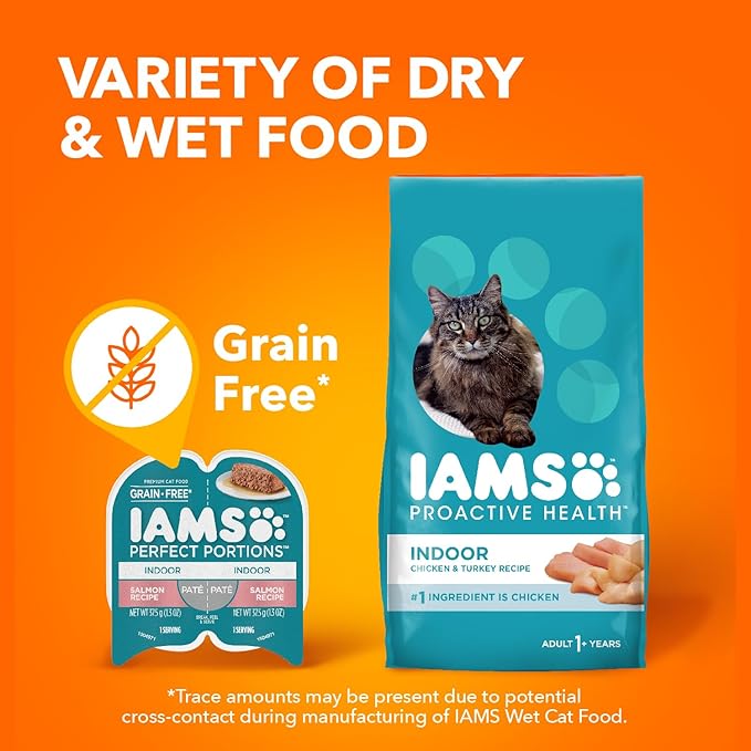 IAMS Perfect Portions Indoor Adult Grain Free Wet Cat Food Pate Salmon Recipe 2.6 oz. Easy Peel Twin-Pack Trays (24 Count 48 Servings)