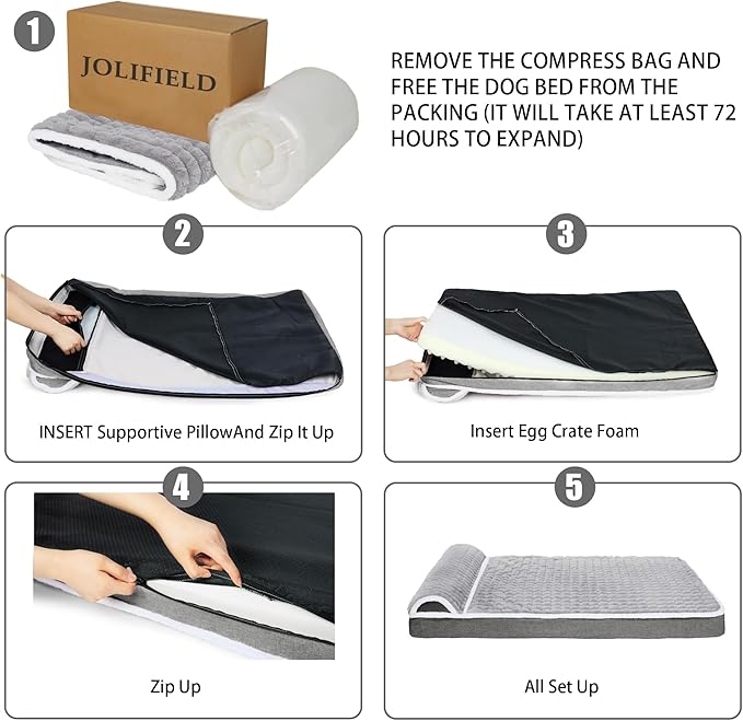 Orthopedic Dog Bed Medium Size Dog with Pillow 30''X20'' Waterproof Soft Comfortable Egg Crate Foam Pet Crate Beds Mat with Removable Washable Cover and Non-Slip Bottom Pink