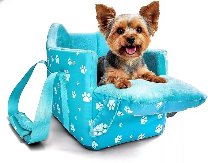 Cullaby Center Console Dog Car Seat for Small Dogs Under 15lbsDetachable Washable Booster Pet Car Seat Travel Bed with Storage Pockets and Seat Belt(Blue)