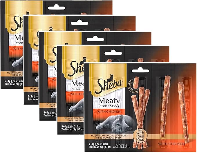 (5 Packs) Meaty Tender Sticks with Chicken Cat Treats - 0.7 Ounces (5 Treats) Made with No Corn Wheat Soy and No Artificial Flavors