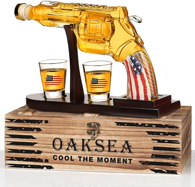 Gifts for Men Dad Unique Christmas Anniversary Birthday Gift for Him Husband 9 Oz Whiskey Decanter Set with 2 Oz Shot Glasses Cool Persinalized Presents liquor dispenser for Home Bar