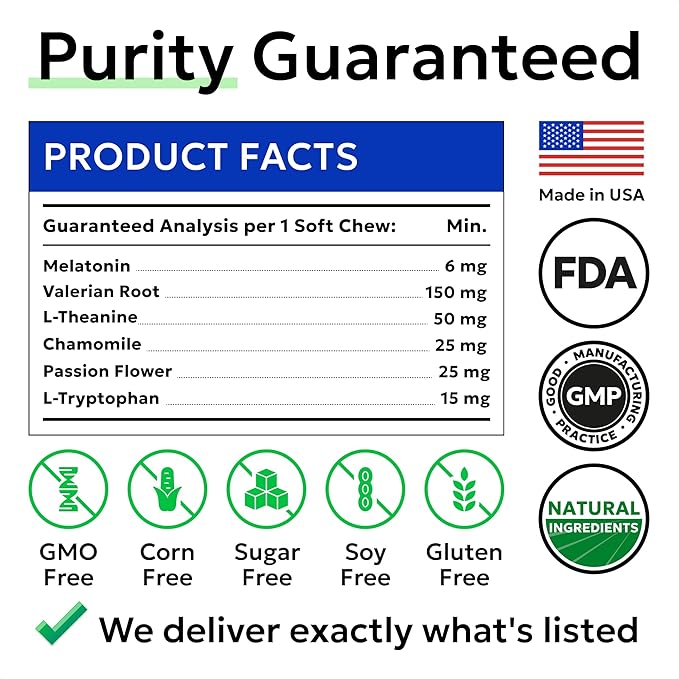 (MAX Strength) Melatonin for Dogs to Sleep &amp Anxiety Aid - Medium &amp Small Breeds - 6mg Doggie Sleeping Pills - 120 Treats