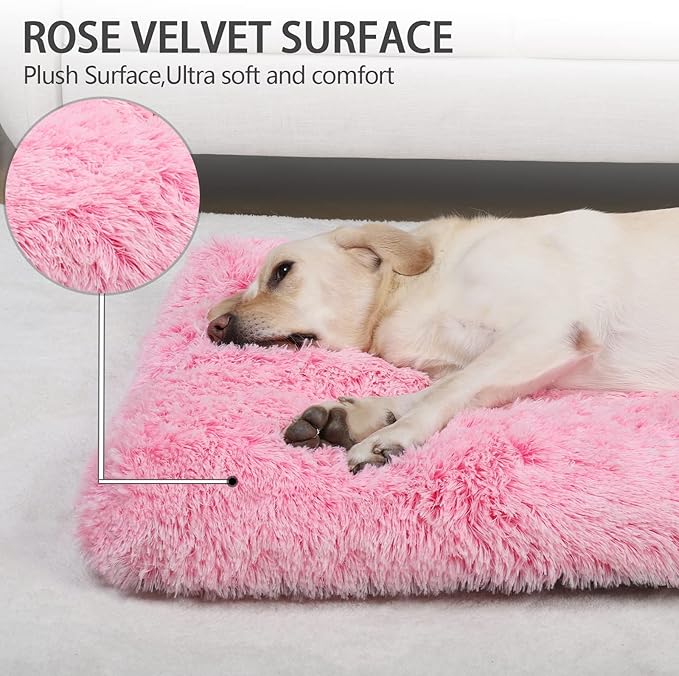 Vonabem XL Dog Bed Large Crate Pad Washable Pink Pet Beds Deluxe Plush Soft Crate Bed 42 inch Dog Mats for Sleeping Anti-Slip Kennel Pad 41 * 27 inch