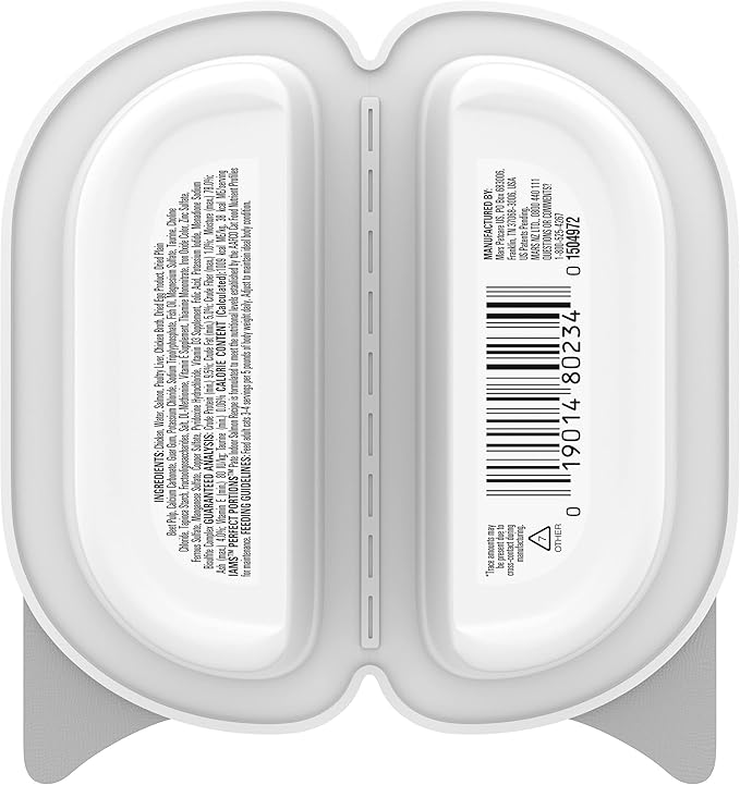 IAMS Perfect Portions Indoor Adult Grain Free Wet Cat Food Pate Salmon Recipe 2.6 oz. Easy Peel Twin-Pack Trays (24 Count 48 Servings)