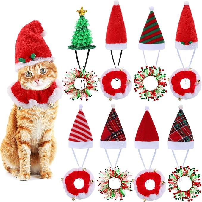 16 Pcs Christmas Cat Costume & Outfit Set | Santa Hat, Tutu Collar, Kitten Clothing & Pet Gift