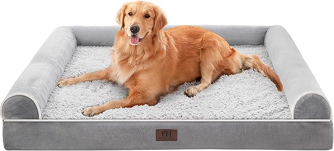 WESTERN HOME Large Dog Bed Orthopedic Dog Beds with Waterproof Lining XL Pet Couch with Removable Washable Cover and Nonskid Bottom Grey