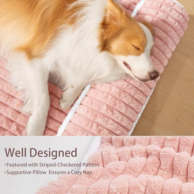 Orthopedic Dog Bed Medium Size Dog with Pillow 30''X20'' Waterproof Soft Comfortable Egg Crate Foam Pet Crate Beds Mat with Removable Washable Cover and Non-Slip Bottom Pink