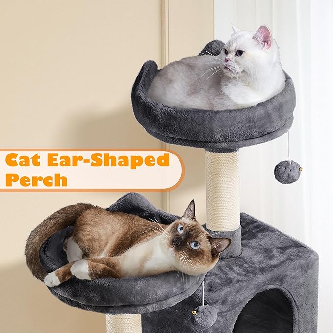 Yaheetech 62.5inches Cat Tree Cat Tower Cat Condo with Platform &amp Hammock Scratching Posts for Kittens Pet Play House with Plush Perch for Indoor Activity Relaxing Dark Gray