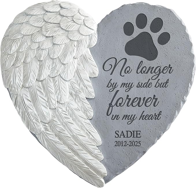 Let's Make Memories Pet Memorial Stone - Heart Angel Wing - Sympathy - Cat Dog Garden Marker