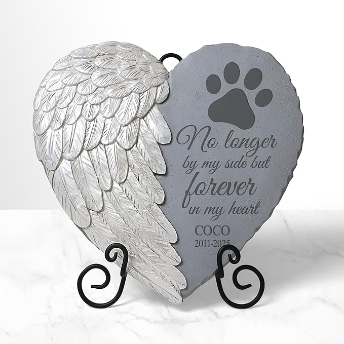 Let's Make Memories Pet Memorial Stone - Heart Angel Wing - Sympathy - Cat Dog Garden Marker