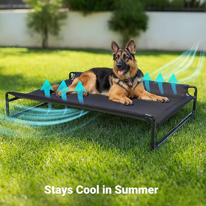 Veehoo Original Outdoor Elevated Dog Bed Cooling Raised Dog Cot for Large Dogs Portable Standing Pet Hammock Platform with Washable Breathable Mesh No-Slip Feet X-Large Black CWC2201