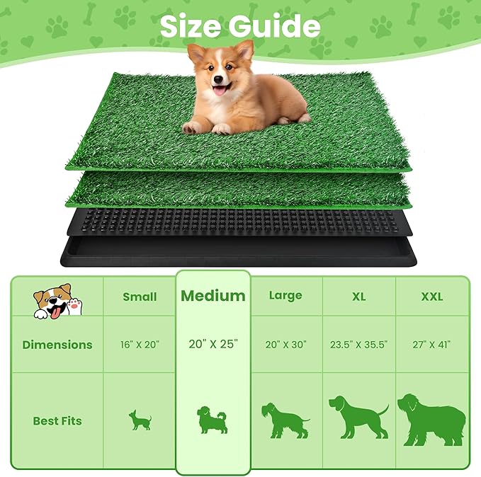 Dog Grass Pad with Tray Dog Grass Potty Patch Bathroom Mat Washable Pee Pad for Puppy Training Dog Litter Box Portable Perfect Indoor Outdoor Use 2 Reusable Artificial Turf 20x25inch