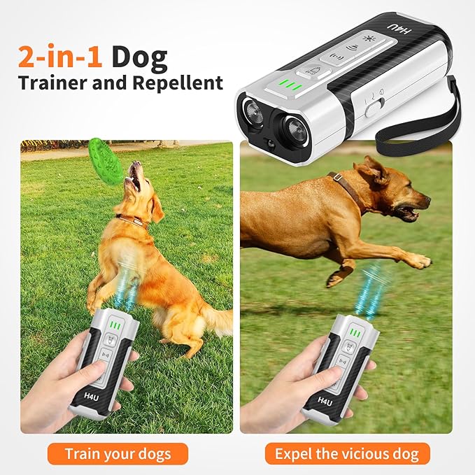 H4U Anti Barking Device for Dogs - Ultrasonic Dog Barking Stopper - Safe &amp Effective Dog Training &amp Behavior Aids - 3 Adjustable Modes Rechargeable &amp Portable Dog Bark Deterrent for Indoo