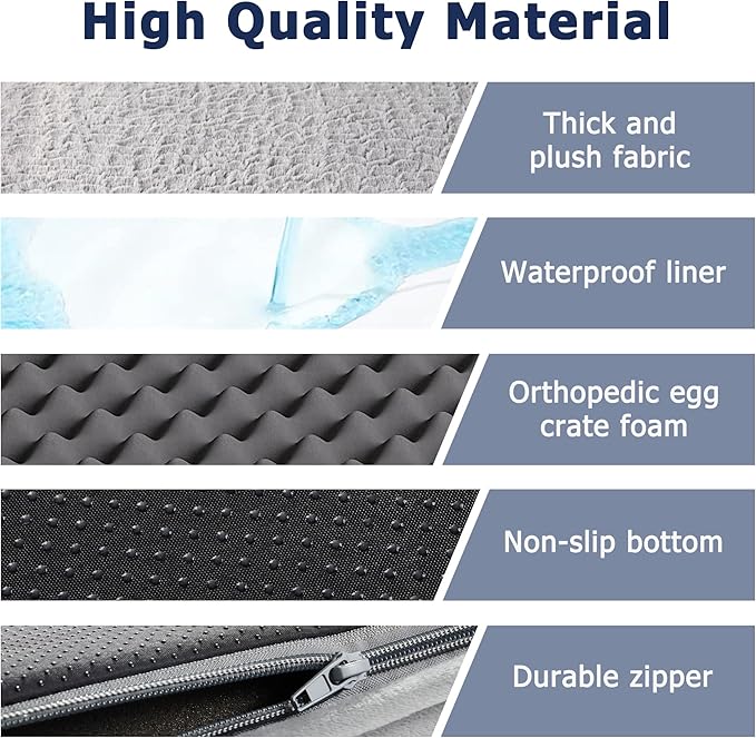 WESTERN HOME Large Dog Bed Orthopedic Dog Beds with Waterproof Lining XL Pet Couch with Removable Washable Cover and Nonskid Bottom Grey