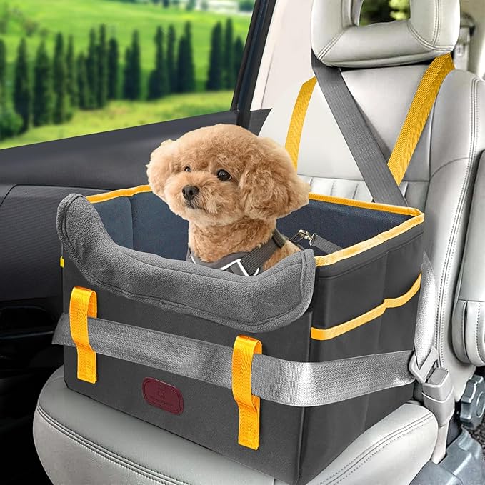 Dog Car Seat for Small Dogs Fuzzy Dog Car Seat Up to 25lbs Stable Waterproof Foldable with Clip-On Safety Leash Pet Booster Seat Suitable for Front and Rear Seats