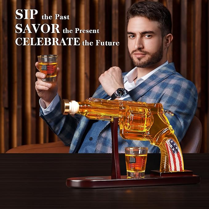 Gifts for Men Dad Unique Christmas Anniversary Birthday Gift for Him Husband 9 Oz Whiskey Decanter Set with 2 Oz Shot Glasses Cool Persinalized Presents liquor dispenser for Home Bar