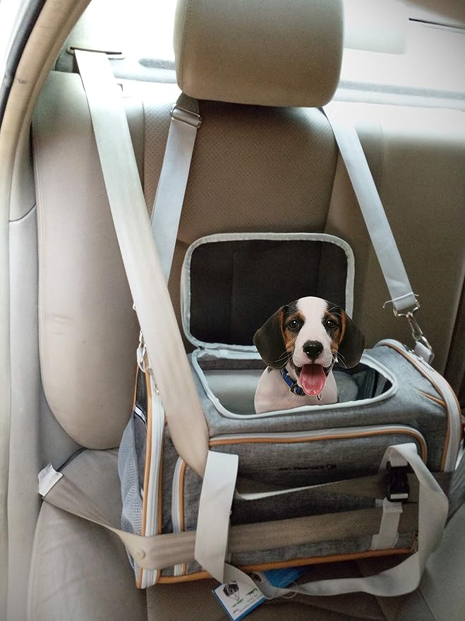 Mr. Peanut's Expandable Airline Approved Soft Sided Pet Carrier Luxury Travel Tote with Premium Auto Self Locking Zippers Plush Faux Fleece Bedding with Sturdy Plywood Base 18LX10.5 (Twilight Gray)