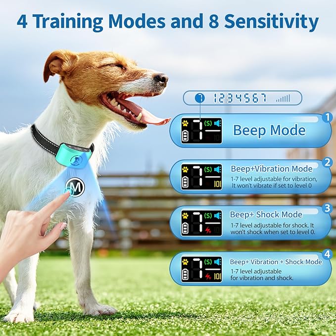 Dog Bark CollarBXQ Bark Collar for Large Dog with 4 Training Modes and 8 Sensitivity Rechargeable Humane Barking Collar with 8 Levels for Vibration&ampShock Waterproof Anti Bark Collars for Dogs