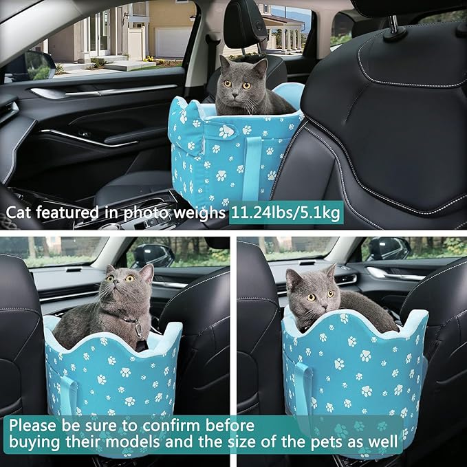 Cullaby Center Console Dog Car Seat for Small Dogs Under 15lbsDetachable Washable Booster Pet Car Seat Travel Bed with Storage Pockets and Seat Belt(Blue)