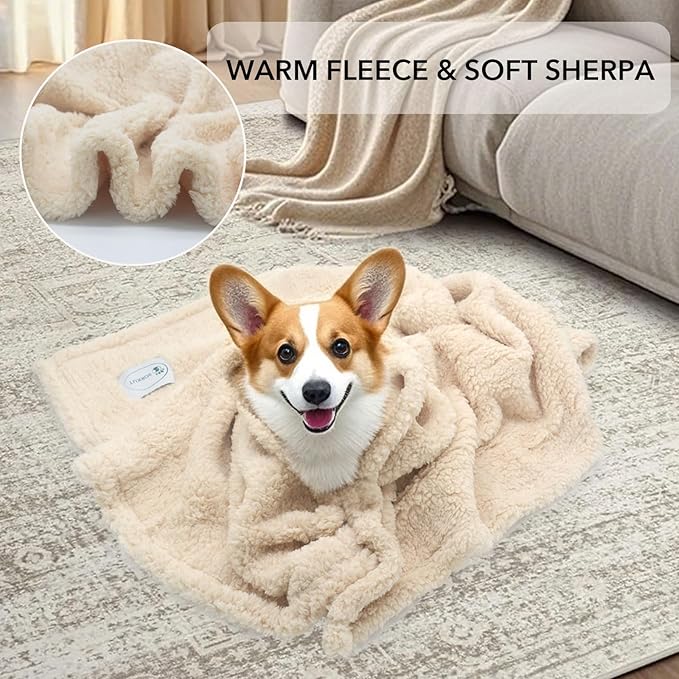 1 Pack 3 Dog Blanket Calming Blankets Fluffy Premium Fleece Puppy Blanket Soft Sherpa Pet Blanket for Dog Puppy Cat BeigeMedium(29'' x20’’)