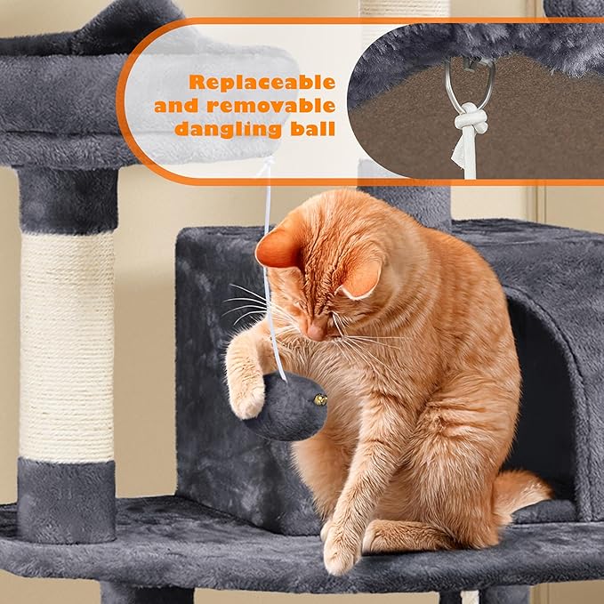 Yaheetech 62.5inches Cat Tree Cat Tower Cat Condo with Platform &amp Hammock Scratching Posts for Kittens Pet Play House with Plush Perch for Indoor Activity Relaxing Dark Gray