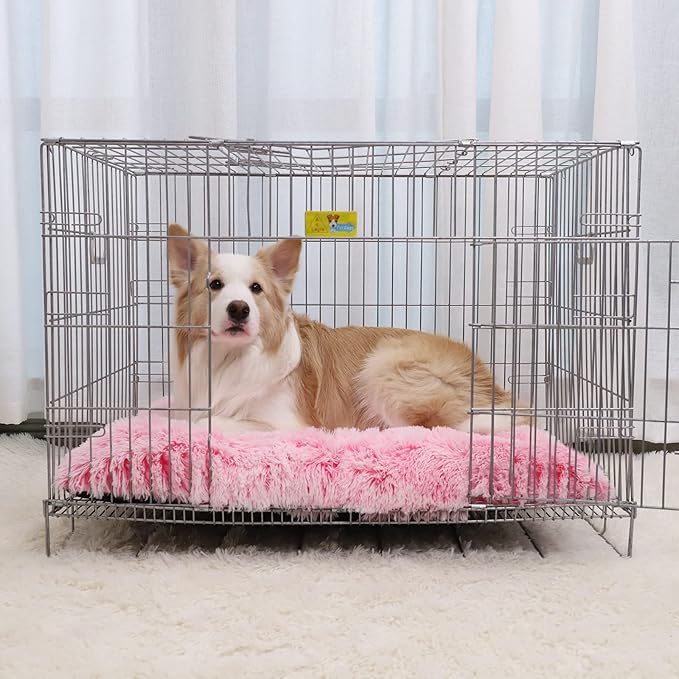 Vonabem XL Dog Bed Large Crate Pad Washable Pink Pet Beds Deluxe Plush Soft Crate Bed 42 inch Dog Mats for Sleeping Anti-Slip Kennel Pad 41 * 27 inch