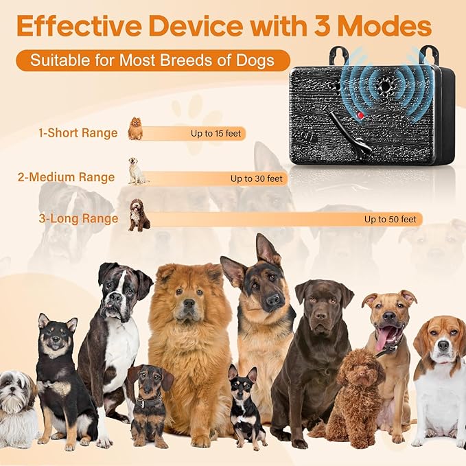 Anti Barking Device 50FT Dog Barking Control Devices with 3 Adjustable Modes Ultrasonic Dog Bark Deterrent Devices for Indoor &amp Outdoor Dog Barking Silencer Bark Box