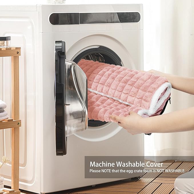 Orthopedic Dog Bed Medium Size Dog with Pillow 30''X20'' Waterproof Soft Comfortable Egg Crate Foam Pet Crate Beds Mat with Removable Washable Cover and Non-Slip Bottom Pink