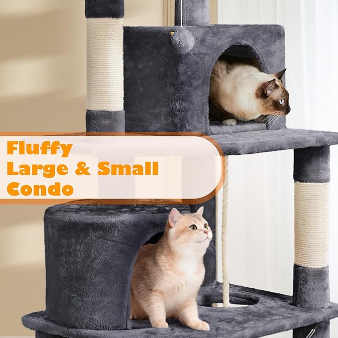 Yaheetech 62.5inches Cat Tree Cat Tower Cat Condo with Platform &amp Hammock Scratching Posts for Kittens Pet Play House with Plush Perch for Indoor Activity Relaxing Dark Gray