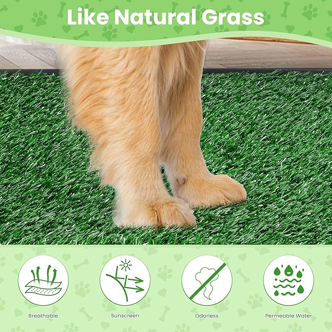 Dog Grass Pad with Tray Dog Grass Potty Patch Bathroom Mat Washable Pee Pad for Puppy Training Dog Litter Box Portable Perfect Indoor Outdoor Use 2 Reusable Artificial Turf 20x25inch