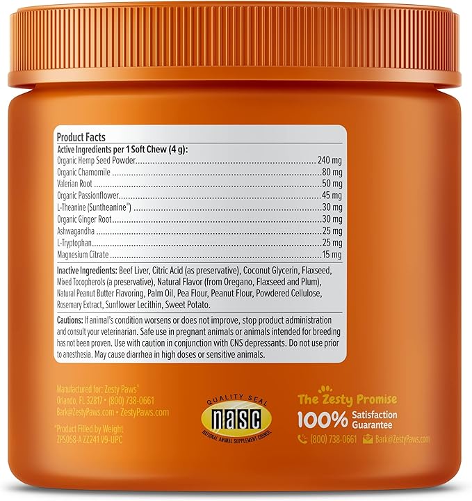 Zesty Paws Calming Chews for Dogs Composure &amp Relaxation for Everyday Stress &amp Separation Peanut Butter 90 Count