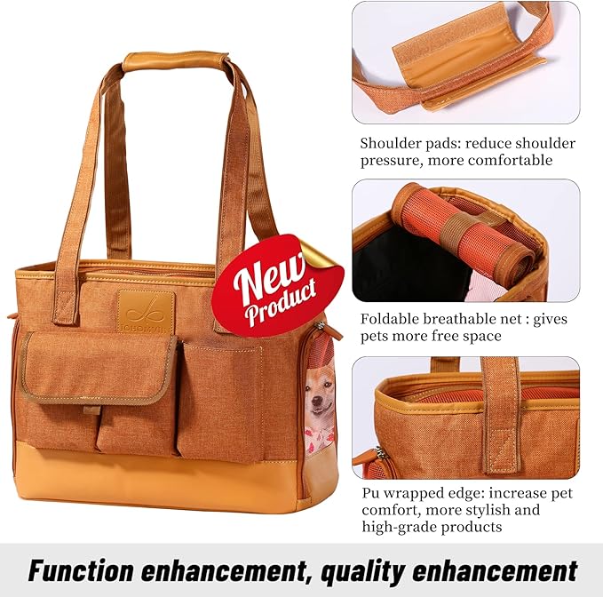 Cat Carrier Dog Carrier Pet Carrier Foldable Waterproof Premium PU Leather Oxford Cloth Dog Purse Portable Bag Carrier for Small to Medium Cat and Small Dog-Brown