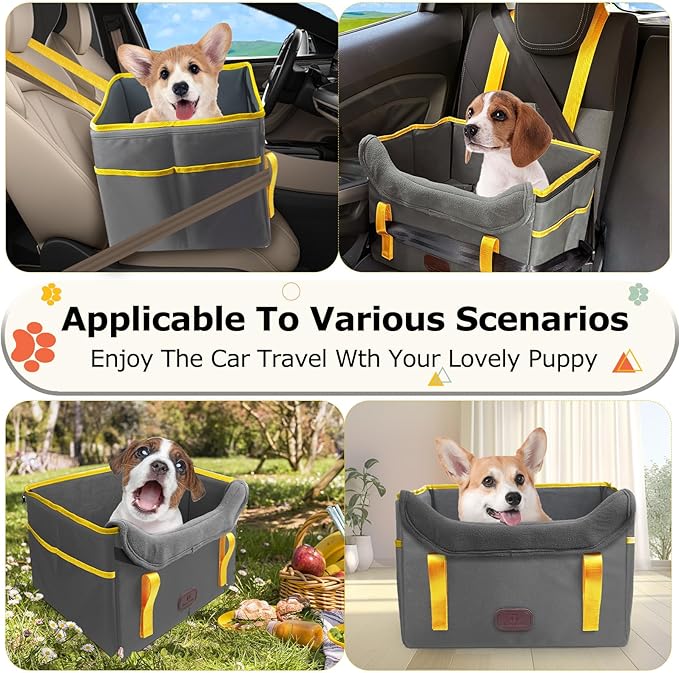 Dog Car Seat for Small Dogs Fuzzy Dog Car Seat Up to 25lbs Stable Waterproof Foldable with Clip-On Safety Leash Pet Booster Seat Suitable for Front and Rear Seats